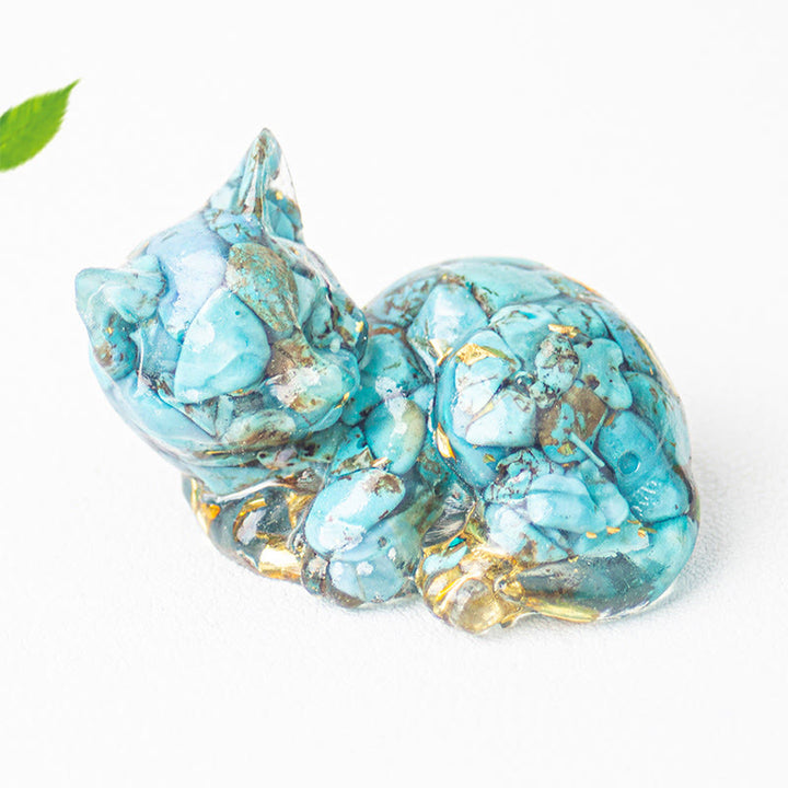 Buddha Stones, fragmento de cristal, resina epoxi, decoración pequeña con forma de gato.  - Turquesa (32*43*53 mm) - image 17