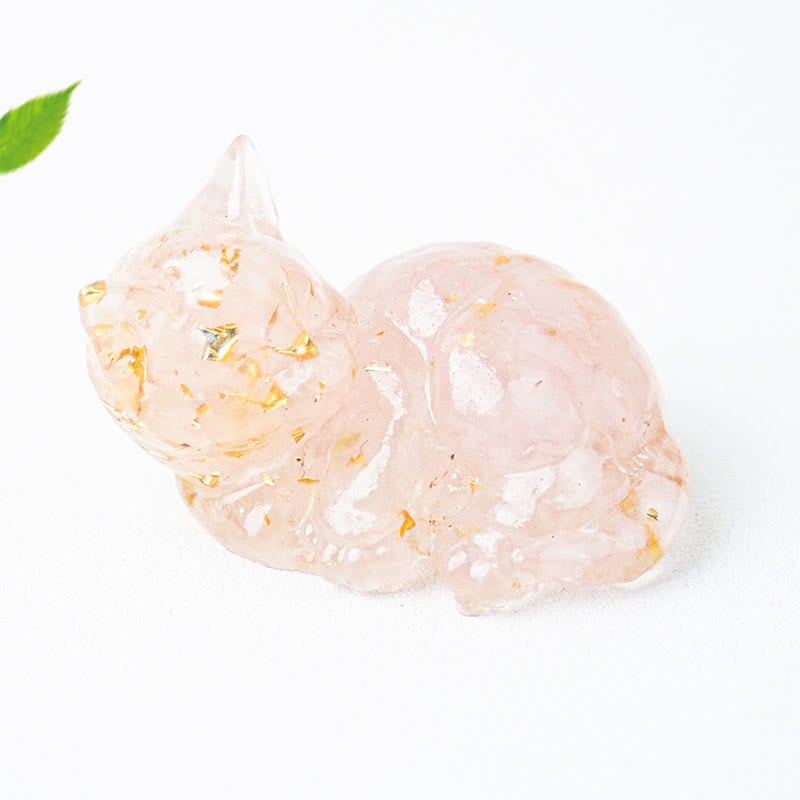 Buddha Stones, fragmento de cristal, resina epoxi, decoración pequeña con forma de gato.  - Cristal rosa (32*43*53 mm) - image 7