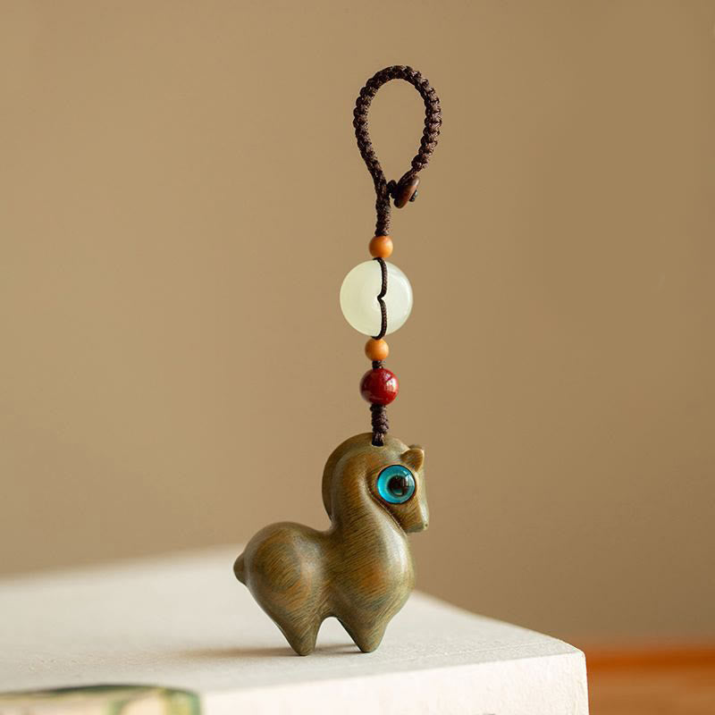 Buddha Stones Año del Caballo Hoja pequeña Sándalo rojo Sándalo verde Madera de ébano Llavero de calma - Sándalo verde - Cuerda de botón - image 8