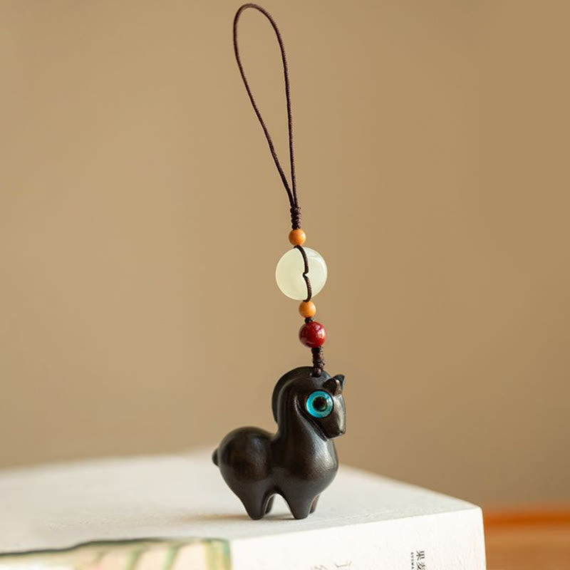 Buddha Stones Año del Caballo Hoja pequeña Sándalo rojo Sándalo verde Madera de ébano Llavero de calma - Madera de ébano - Cuerda normal - image 3