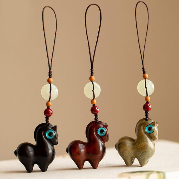 Buddha Stones Año del Caballo Hoja pequeña Sándalo rojo Sándalo verde Madera de ébano Llavero de calma - image 12