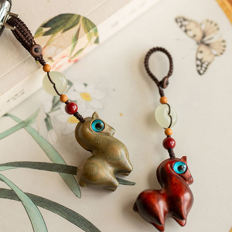 Buddha Stones Año del Caballo Hoja pequeña Sándalo rojo Sándalo verde Madera de ébano Llavero de calma - image 10