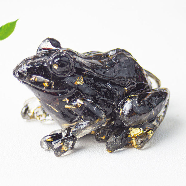 Estatua decorativa de rana pequeña con Buddha Stones, resina con gotas de cristal y pasión - Obsidiana negra (65 x 55 x 38 mm) - image 9