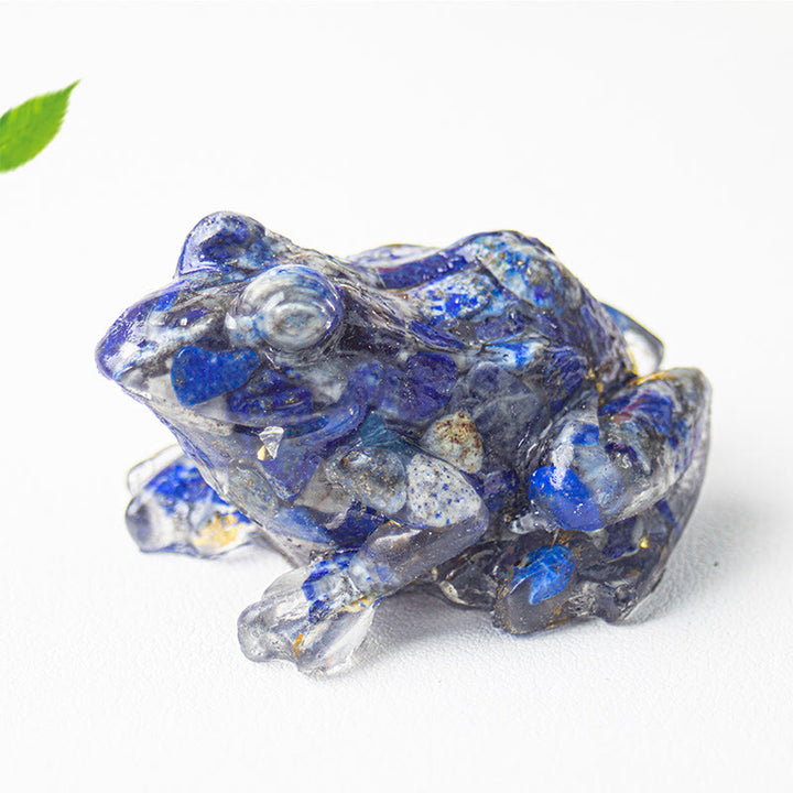 Estatua decorativa de rana pequeña con Buddha Stones, resina con gotas de cristal y pasión - Lazurita (65*55*38 mm) - image 8