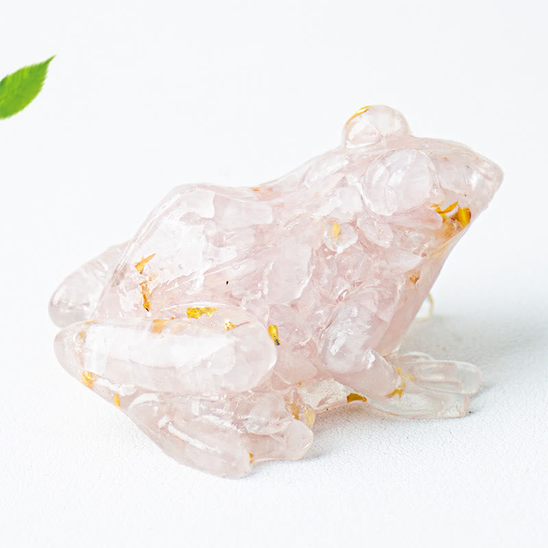 Estatua decorativa de rana pequeña con Buddha Stones, resina con gotas de cristal y pasión - Cristal rosa (65*55*38 mm) - image 20