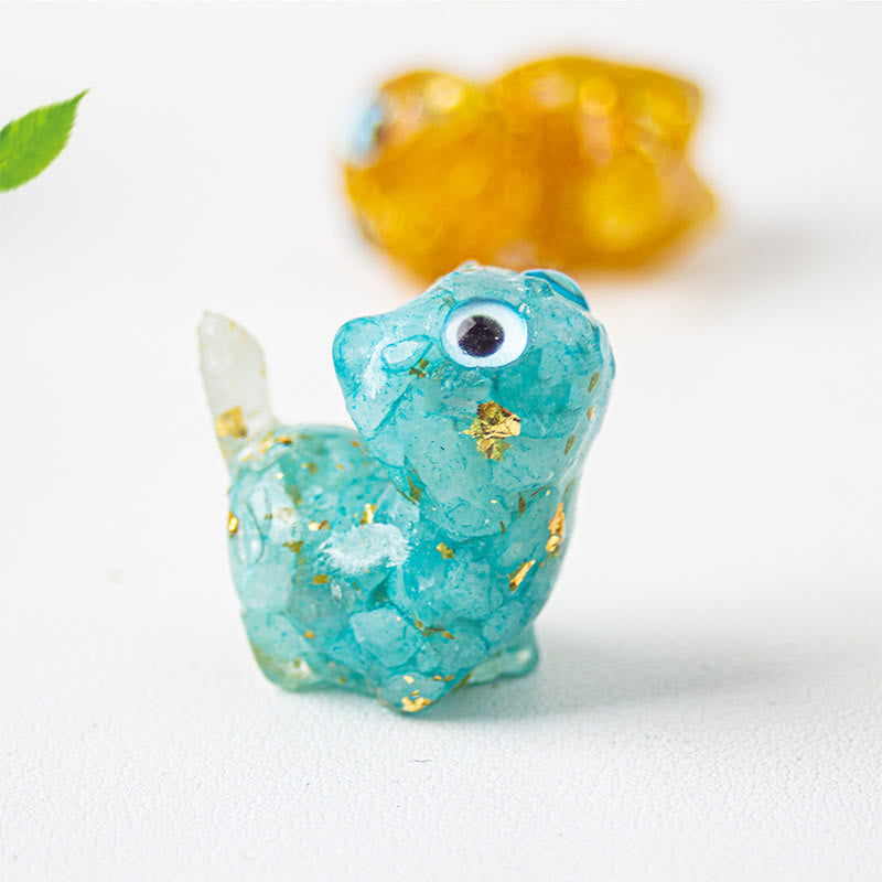 Buddha Stones Estatua decorativa de resina con forma de gato pequeño con goteo de cristal - image 10