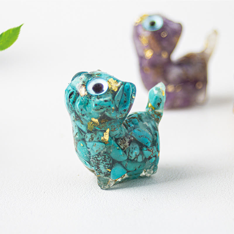 Buddha Stones Estatua decorativa de resina con forma de gato pequeño con goteo de cristal - image 7