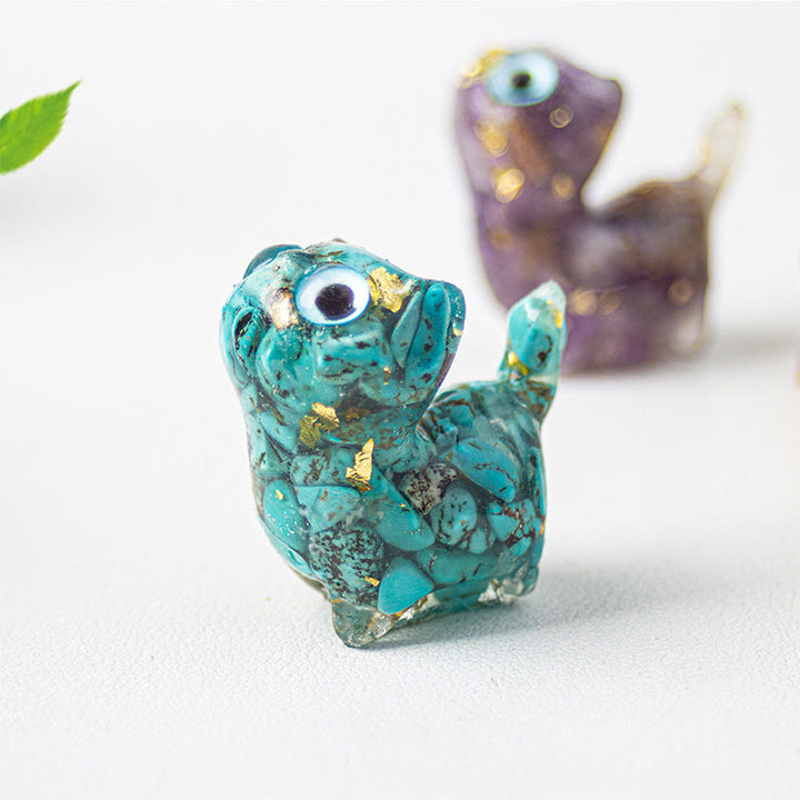 Buddha Stones Estatua decorativa de resina con forma de gato pequeño con goteo de cristal - image 7