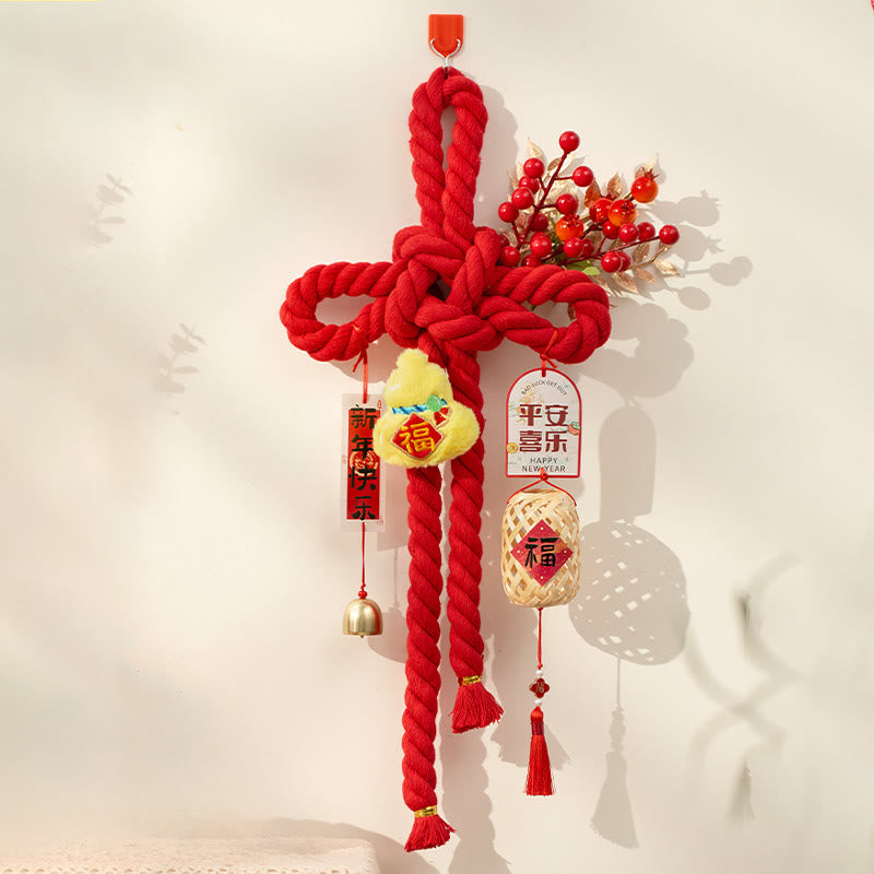 Buddha Stones Año del Caballo León Danzante Caracteres Fu Decoración de la Fortuna con Nudos Chinos - Campana de calabaza grande de 23 x 55 cm - image 13