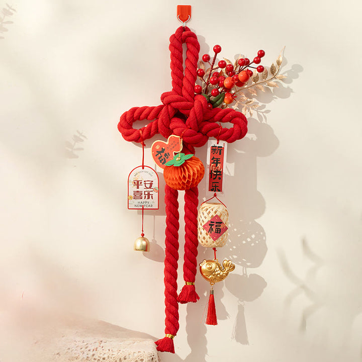 Buddha Stones Año del Caballo León Danzante Caracteres Fu Decoración de la Fortuna con Nudos Chinos - Pez caqui, tamaño grande 23*55 cm - image 15