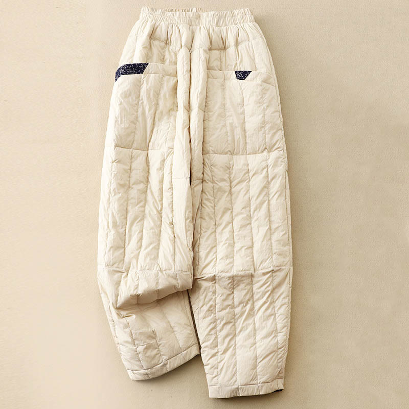 Pantalones térmicos de algodón con patchwork y bolsillos para mujer, con Buddha Stones. - seda de maíz - US8-10，UK/AU12-14，EU40-42 (2XL) - image 0