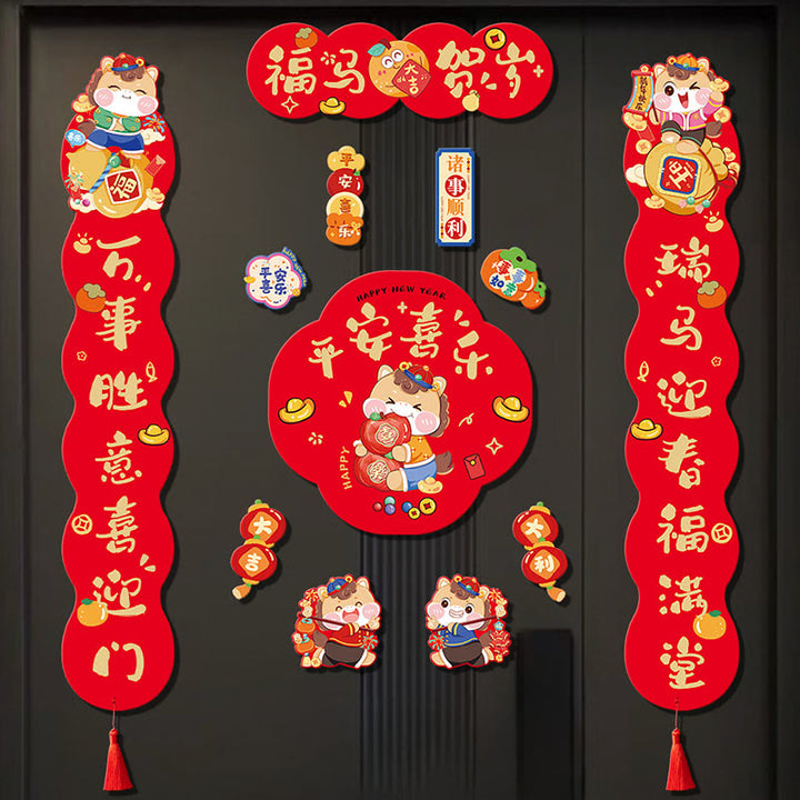 Buddha Stones Año del Caballo Festival de Primavera Magnético Borla Pareados de Primavera  - 4 Caballos de la Suerte Traen Bendiciones de Año Nuevo (con 8 Imanes para Nevera) - image 2