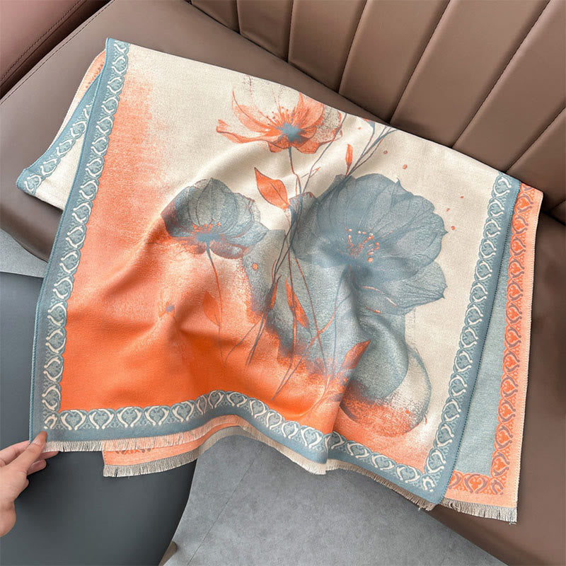 Bufanda/chal suave con estampado de hojas y flores de loto, pintado con tinta y Buddha Stones para invierno - image 1