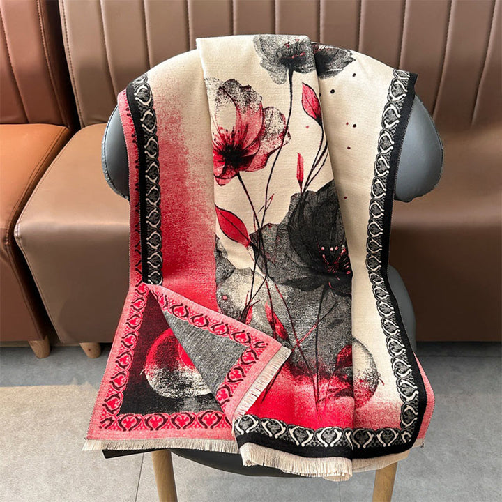 Bufanda/chal suave con estampado de hojas y flores de loto, pintado con tinta y Buddha Stones para invierno - image 5