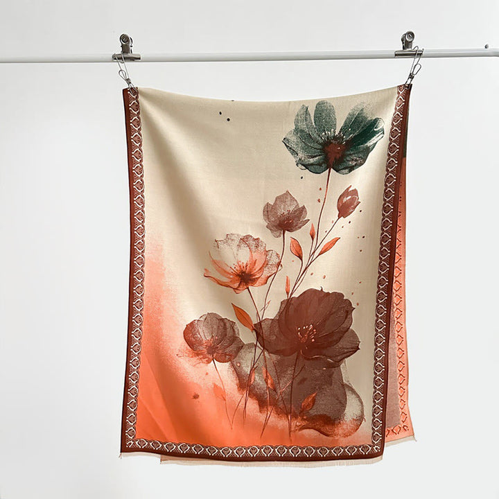 Bufanda/chal suave con estampado de hojas y flores de loto, pintado con tinta y Buddha Stones para invierno - image 15