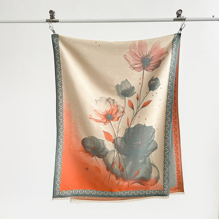 Bufanda/chal suave con estampado de hojas y flores de loto, pintado con tinta y Buddha Stones para invierno - image 3