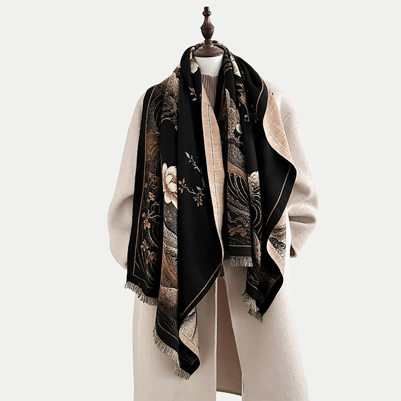 Bufanda suave con borlas, estampado de flores de loto, olas del océano y Buddha Stones. - image 3