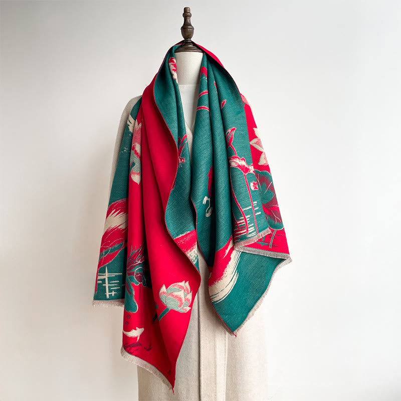 Bufanda/chal acogedor con estampado de Buddha Stones, loto, peces koi y libélulas otoñales - image 5