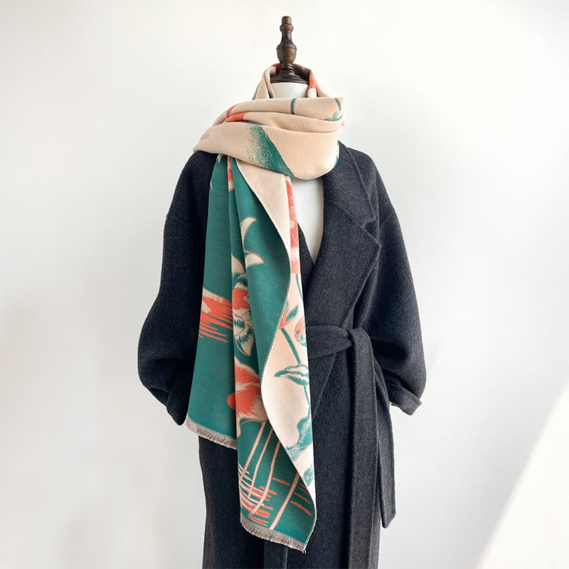 Bufanda/chal acogedor con estampado de Buddha Stones, loto, peces koi y libélulas otoñales - image 2