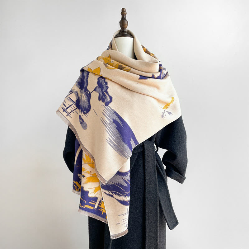 Bufanda/chal acogedor con estampado de Buddha Stones, loto, peces koi y libélulas otoñales - image 9