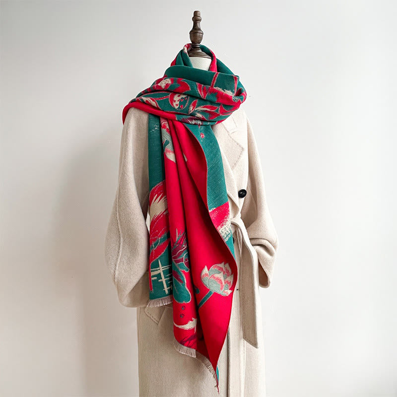 Bufanda/chal acogedor con estampado de Buddha Stones, loto, peces koi y libélulas otoñales - image 4