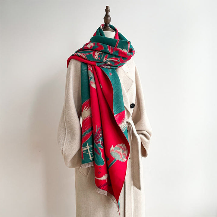 Bufanda/chal acogedor con estampado de Buddha Stones, loto, peces koi y libélulas otoñales - image 4