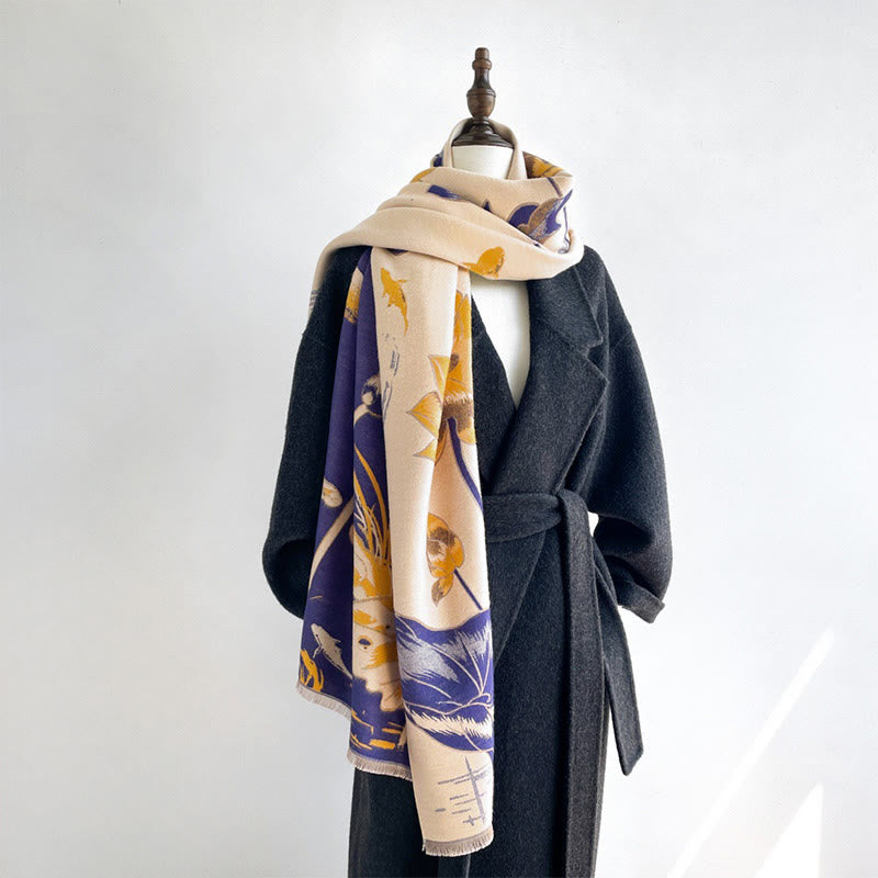 Bufanda/chal acogedor con estampado de Buddha Stones, loto, peces koi y libélulas otoñales - image 10