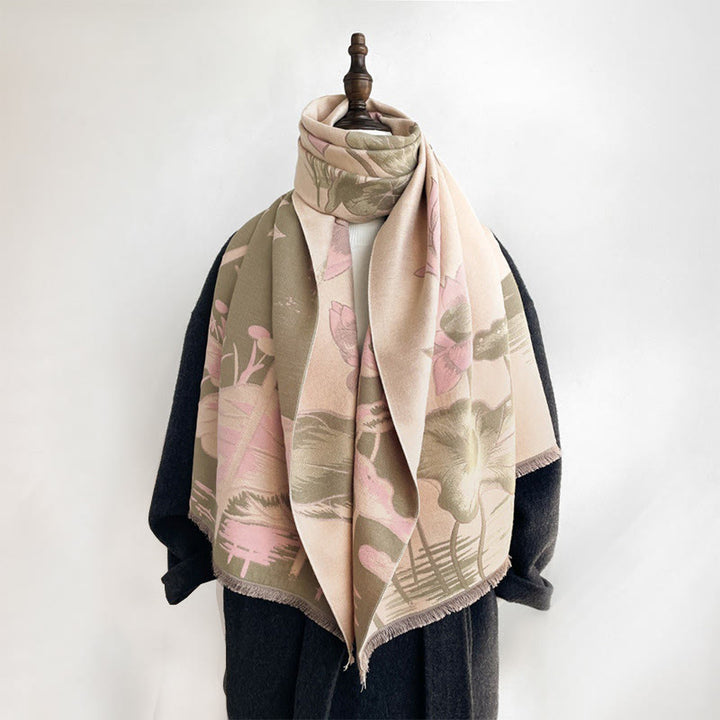 Bufanda/chal acogedor con estampado de Buddha Stones, loto, peces koi y libélulas otoñales - image 13