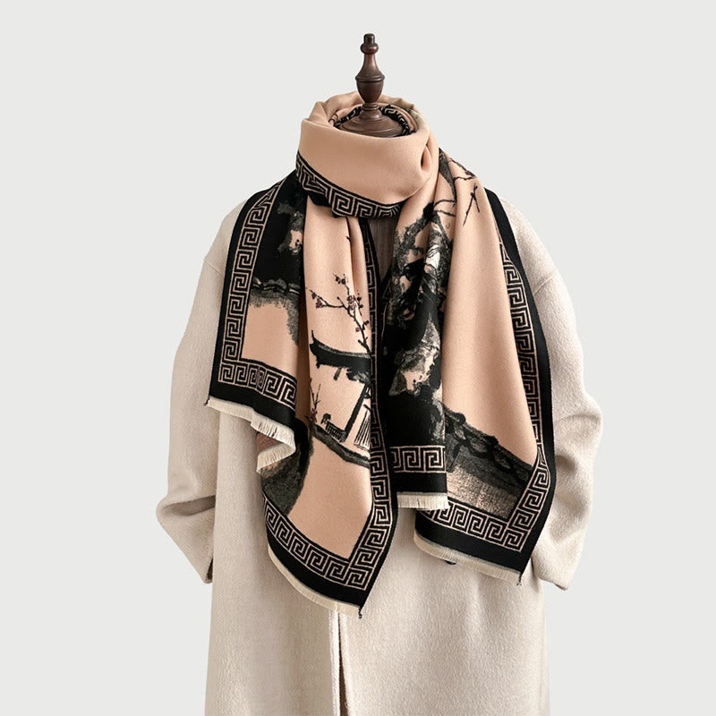 Bufanda/chal acogedor con estampado de flores de ciruelo otoñales y Buddha Stones . - image 19