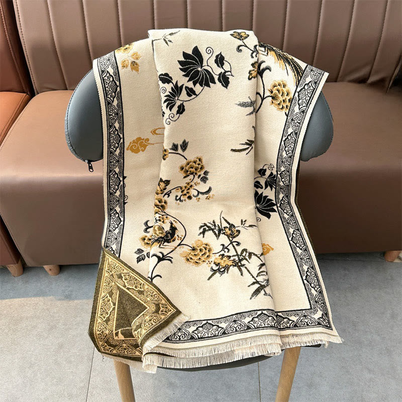 Bufanda/chal suave con estampado de Buddha Stones, pájaros de invierno, hojas de bambú y enredaderas. - image 10