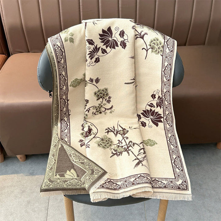 Bufanda/chal suave con estampado de Buddha Stones, pájaros de invierno, hojas de bambú y enredaderas. - image 14