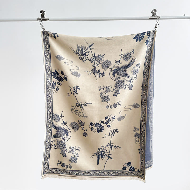 Bufanda/chal suave con estampado de Buddha Stones, pájaros de invierno, hojas de bambú y enredaderas. - image 18