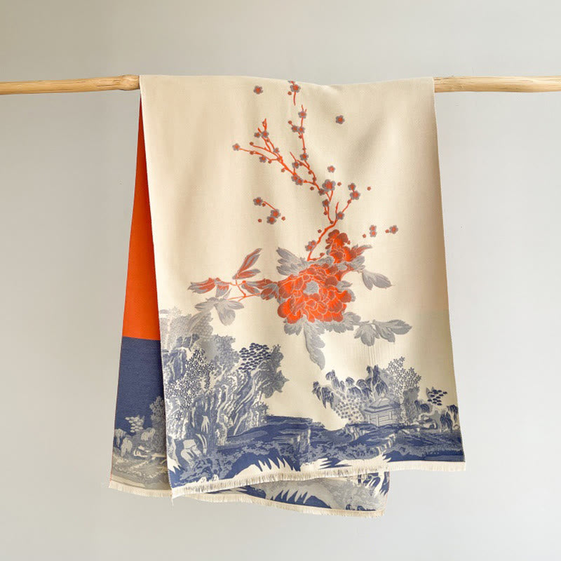 Bufanda/chal acogedor con estampado de Buddha Stones otoñales, árboles y pabellón - image 1