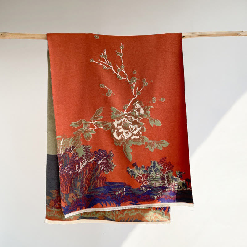 Bufanda/chal acogedor con estampado de Buddha Stones otoñales, árboles y pabellón - Coral - 180 x 65 cm - image 6