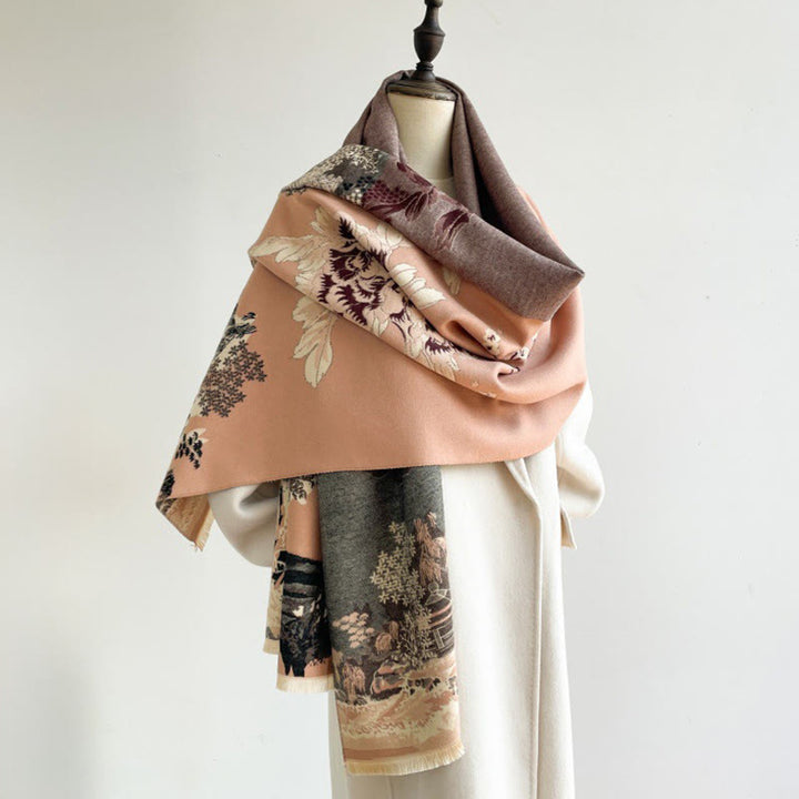 Bufanda/chal acogedor con estampado de Buddha Stones otoñales, árboles y pabellón - image 5
