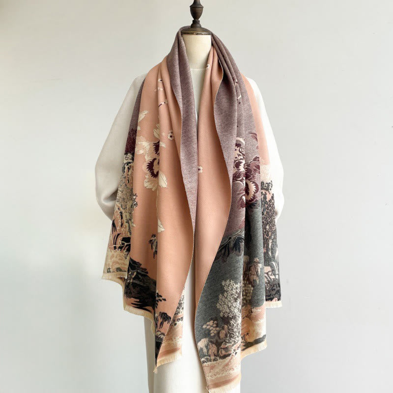 Bufanda/chal acogedor con estampado de Buddha Stones otoñales, árboles y pabellón - image 4