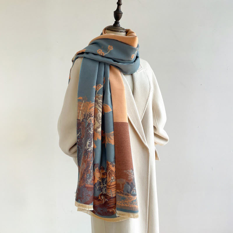 Bufanda/chal acogedor con estampado de Buddha Stones otoñales, árboles y pabellón - image 10