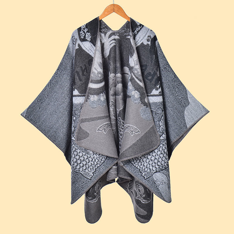 Bufanda/chal cálido y acogedor con estampado de olas y peces koi de invierno con Buddha Stones - Gris - 130*150 cm - image 9