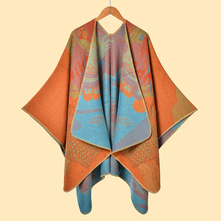 Bufanda/chal cálido y acogedor con estampado de olas y peces koi de invierno con Buddha Stones - Naranja oscuro - 130*150 cm - image 13