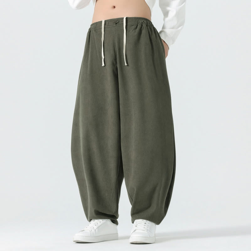 Pantalones tipo harem de pana de color liso con bolsillos y estampado de Buddha Stones. - Verde mar oscuro - US/UK/AU46, EU56 (5XL) - image 0