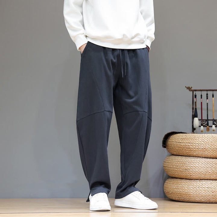 Pantalones de lino y algodón para hombre, de color liso, con forro polar y estampado de Buddha Stones, con bolsillos. - Azul acero - US/UK/AU46, EU56 (5XL) - image 0