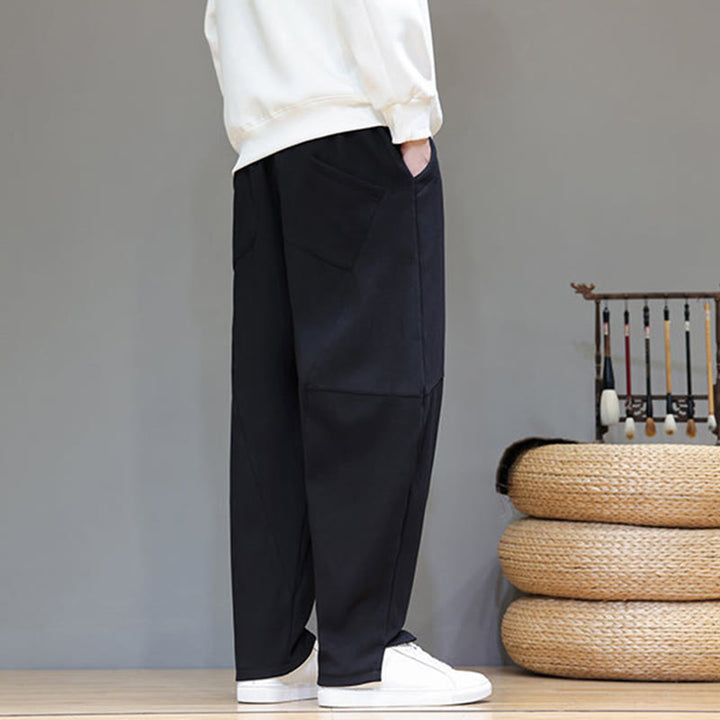 Pantalones de lino y algodón para hombre, de color liso, con forro polar y estampado de Buddha Stones, con bolsillos. - image 15