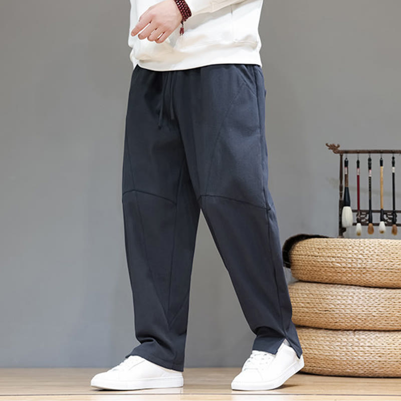 Pantalones de lino y algodón para hombre, de color liso, con forro polar y estampado de Buddha Stones, con bolsillos. - image 3