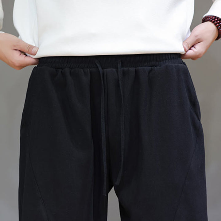 Pantalones de lino y algodón para hombre, de color liso, con forro polar y estampado de Buddha Stones, con bolsillos. - image 18