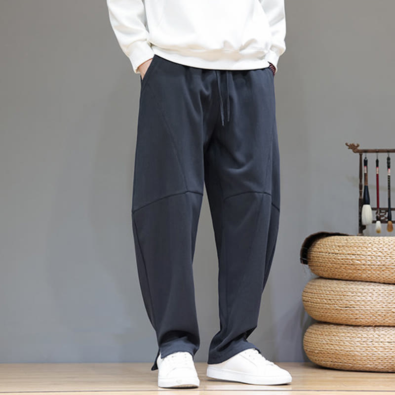 Pantalones de lino y algodón para hombre, de color liso, con forro polar y estampado de Buddha Stones, con bolsillos. - image 5