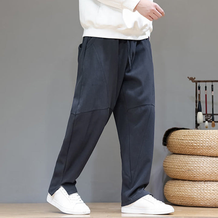 Pantalones de lino y algodón para hombre, de color liso, con forro polar y estampado de Buddha Stones, con bolsillos. - image 6