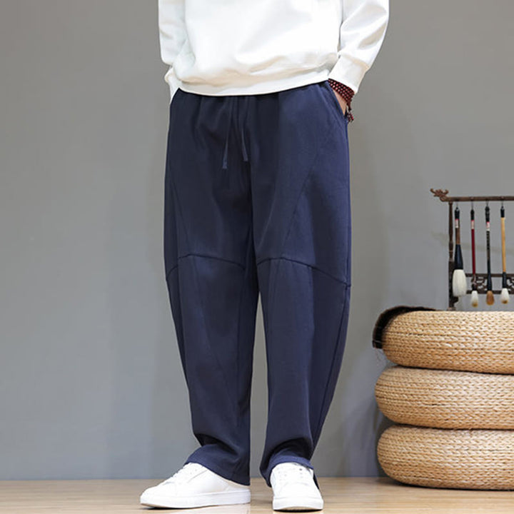 Pantalones de lino y algodón para hombre, de color liso, con forro polar y estampado de Buddha Stones, con bolsillos. - image 8