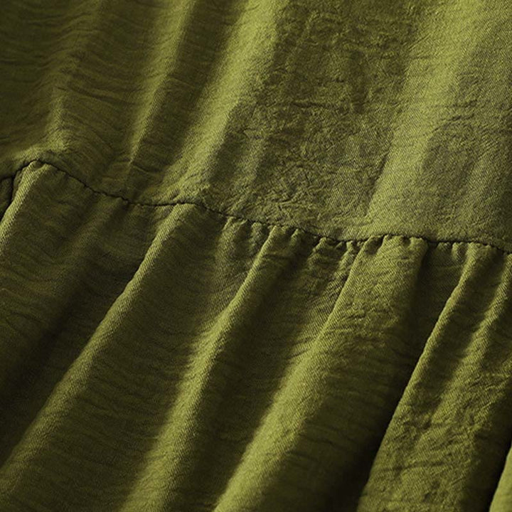 Camisa informal de manga larga para mujer, color verde oliva, cuello redondo, de algodón y lino, con estampado de Buddha Stones. - image 4