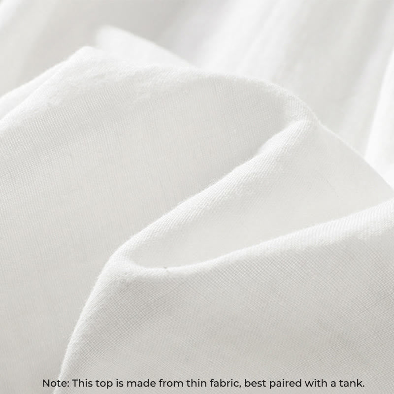 Camisa de algodón de manga larga para mujer con cuello de volantes y estampado de Buddha Stones en color blanco - image 10