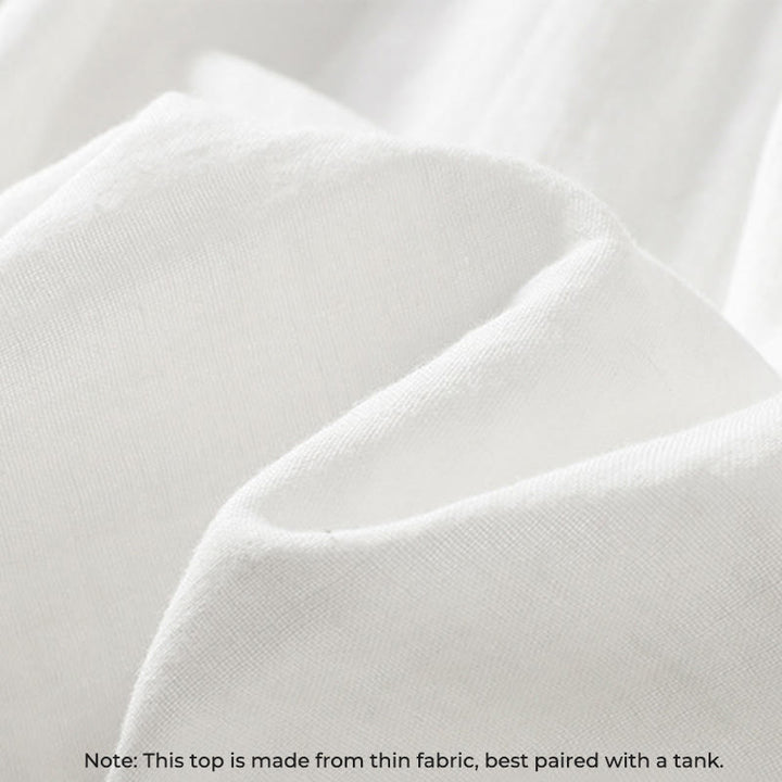 Camisa de algodón de manga larga para mujer con cuello de volantes y estampado de Buddha Stones en color blanco - image 10